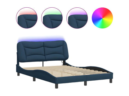 Bed frame with LED lighting, mattress not included, blue, 140x200 cm, fabric, 03461VXYB