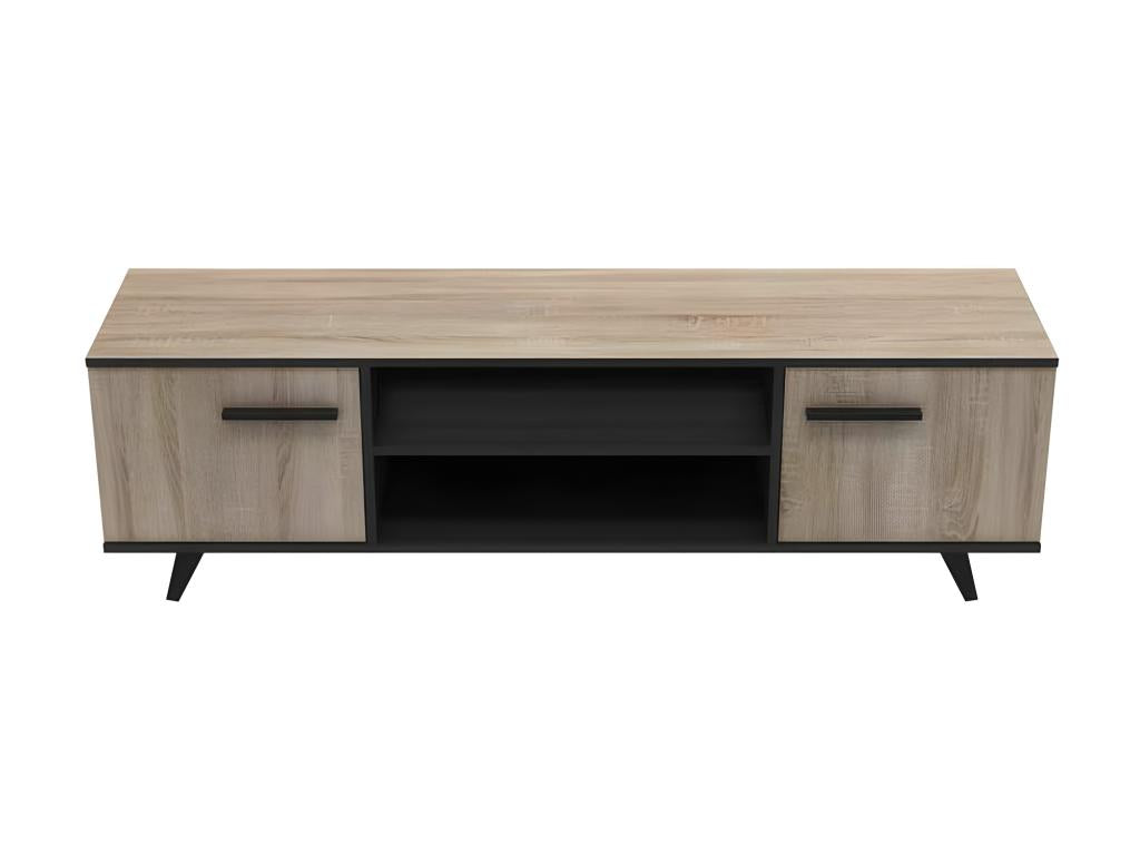 2-Door TV Stand, Oak/Black - Maisonpuretop - W 151 x D 40 x H 46 cm 01219TUWC