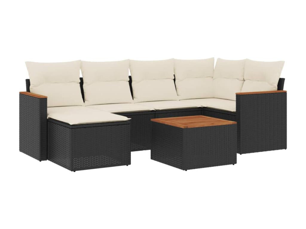 7-piece garden furniture set with cushions, black resin wicker, 37399XHVM