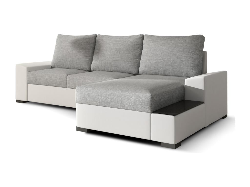 Parisianestop 245cm right-hand corner sofa bed in light grey fabric and white faux leather 04918YVLD