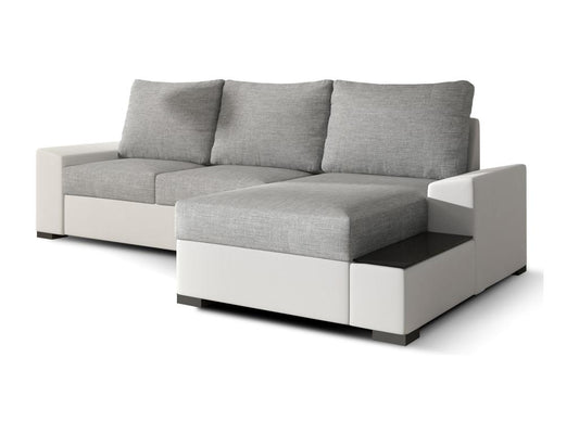 Parisianestop 245cm right-hand corner sofa bed in light grey fabric and white faux leather 04918YVLD