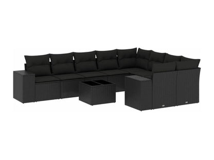 10-piece garden furniture set with cushions, black woven resin, 47241UYXO