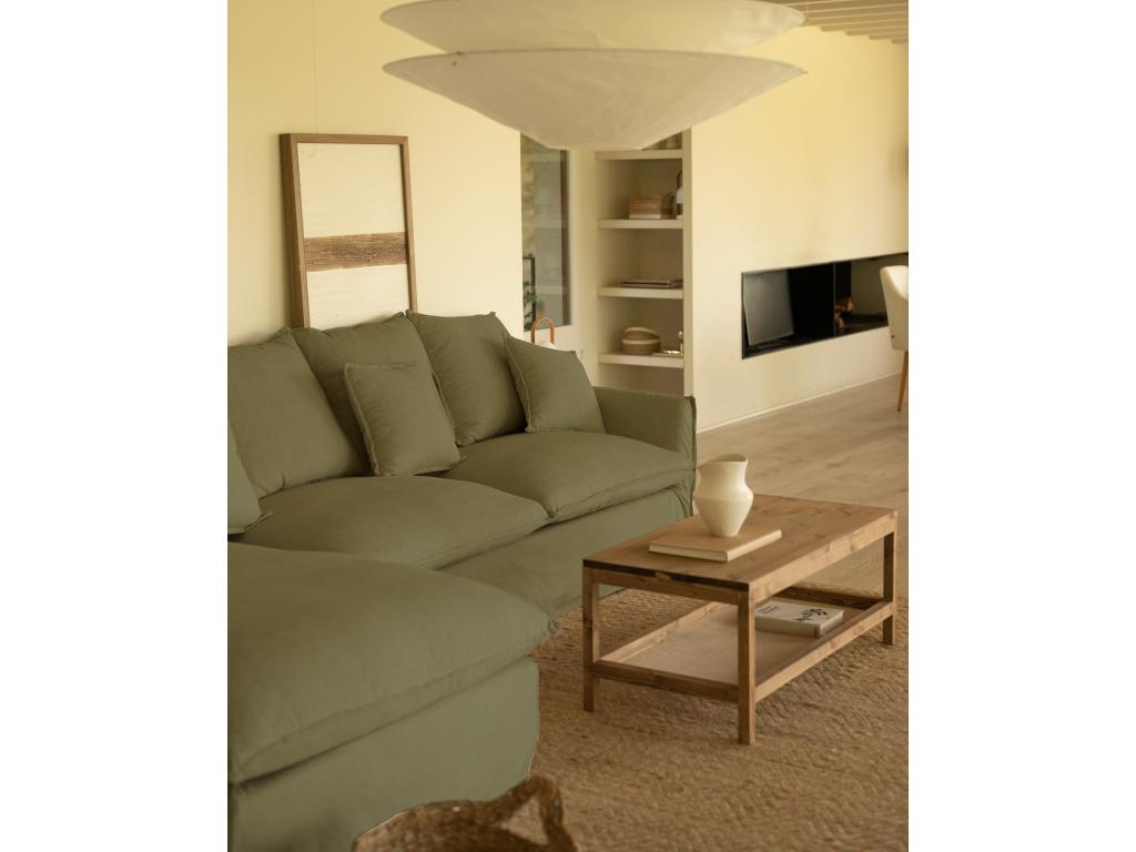 4/5 seater left-hand corner sofa in green cotton and linen with removable cover 59763ZGDZ