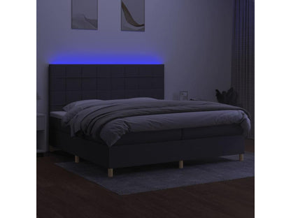 Upholstered bed base and mattress with LED lighting, Dark Grey, 200x200 cm, Fabric 08474YWTI