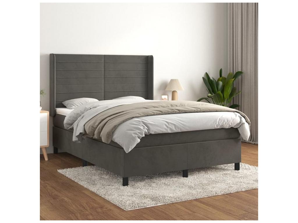 Parisianestop bed base and mattress, dark grey, 140x190 cm, velvet, 79593BTVK