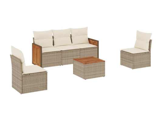 6-piece garden furniture set with cushions, beige wicker resin, 45583VWKT