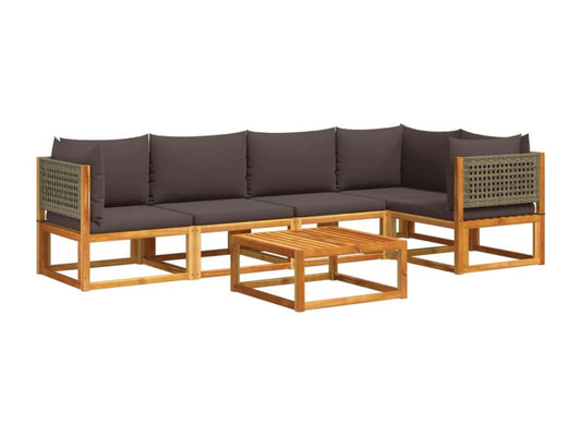 6-piece garden furniture set with cushions, solid wood, Maisonpuretop 62418TFUV