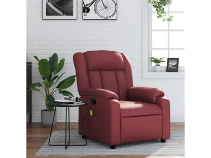 Reclining massage chair, burgundy red faux leather, 02768PTVR