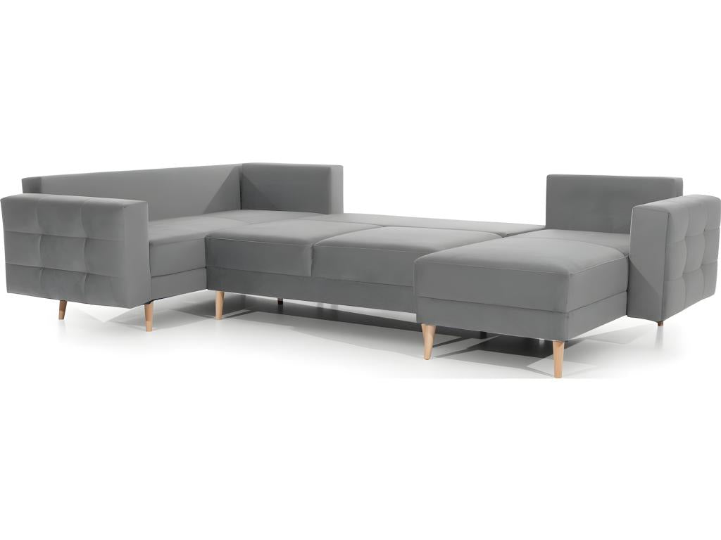 Panoramic convertible sofa - Parisianestop VELVET - in quality fabric, 5-seater grey chaise longue on the right and corner on the left (as seen from the front) 60844NXLC