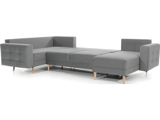 Panoramic convertible sofa - Parisianestop VELVET - in quality fabric, 5-seater grey chaise longue on the right and corner on the left (as seen from the front) 60844NXLC