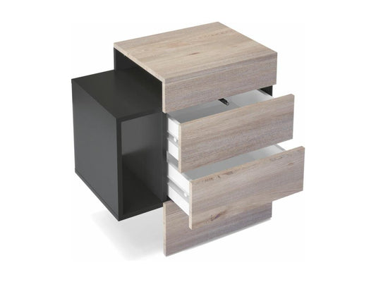 Matte Black and Oak Bedside Table, 60x63x36 cm, LED Lighting, 31932FWCC