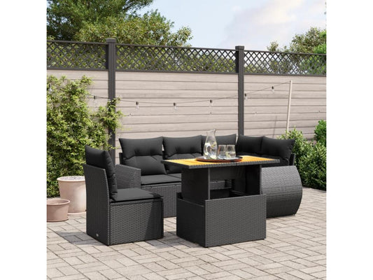6-piece garden furniture set with cushions, black resin wicker, 89928LEQS
