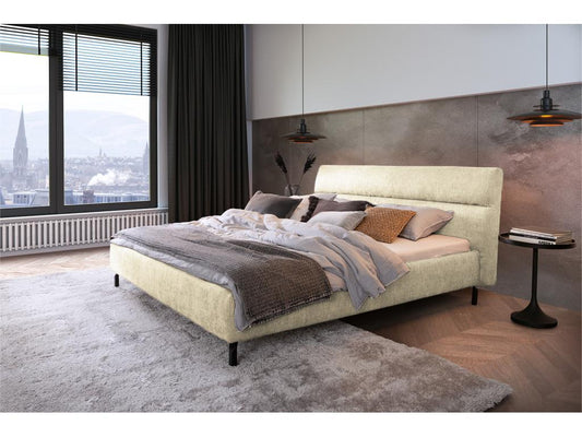 Bed - cream white woven fabric - Parisianestop 91429ERII