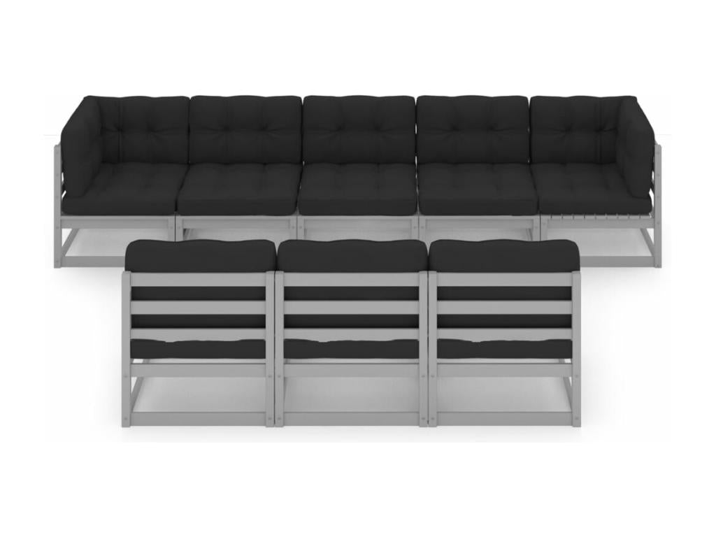 8-piece garden furniture set with cushions, Grey, Solid Pine Wood 86117XRPD