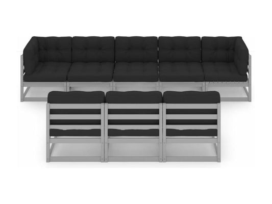 8-piece garden furniture set with cushions, Grey, Solid Pine Wood 86117XRPD