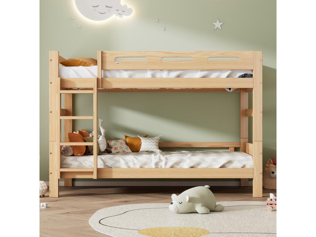 Bunk bed 90x200cm, 2 sleeping spaces divided into 2 single beds, stable pine frame, slatted base included, easy assembly, natural finish, 53325JIOG
