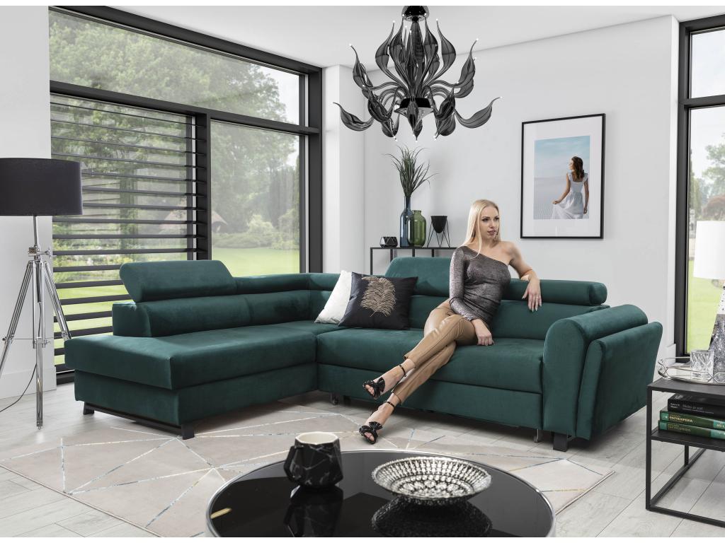 Left-hand corner sofa bed in dark grey fabric with adjustable headrests, Maisonpuretop, 265cm, 72736NKUR