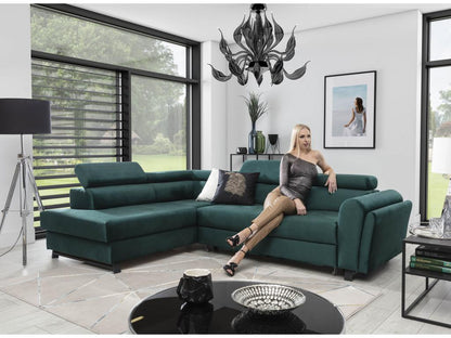 Left-hand corner sofa bed in dark grey fabric with adjustable headrests, Maisonpuretop, 265cm, 72736NKUR