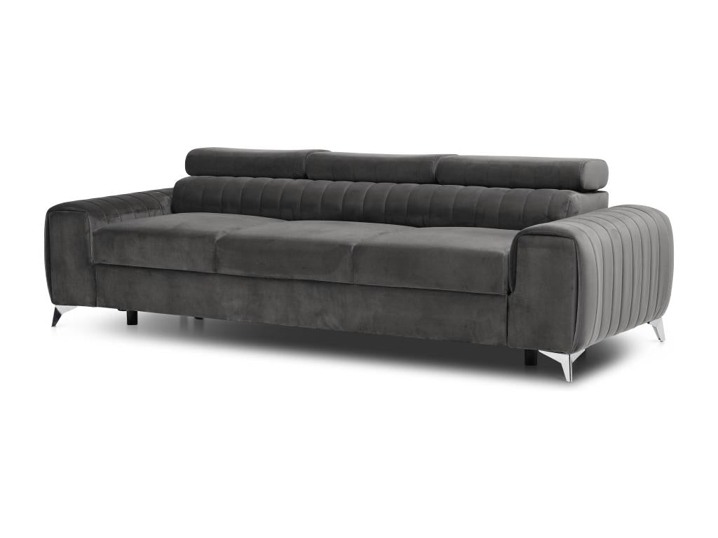 Convertible sofa with adjustable headrests, anthracite velvet, Maisonpuretop, 261cm, 07847XNKY