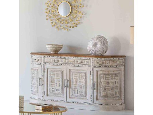 Wooden sideboard with curved sides, white, 177x45x91 cm, 84958FZCQ