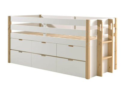 Maisonpuretop - 90x200cm Raised Trundle Bed with Drawers, White and Wood 15266NIMD