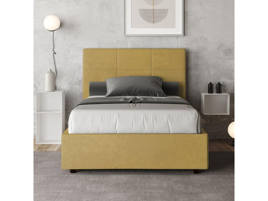 Single bed with storage, upholstered, 120x200 cm, ochre microfiber, Parisianestop 43426XSSV