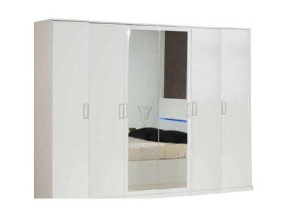 Large modern bedroom wardrobe with 6 hinged doors, white lacquered wood and mirror, Maisonpuretop, 272cm, 13493ZXYH