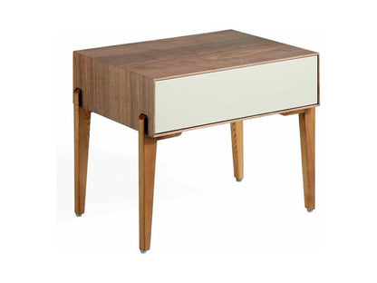 Bedside table with 1 drawer in lacquered wood and walnut finish, Maisonpuretop - Slate color 45997SIYS