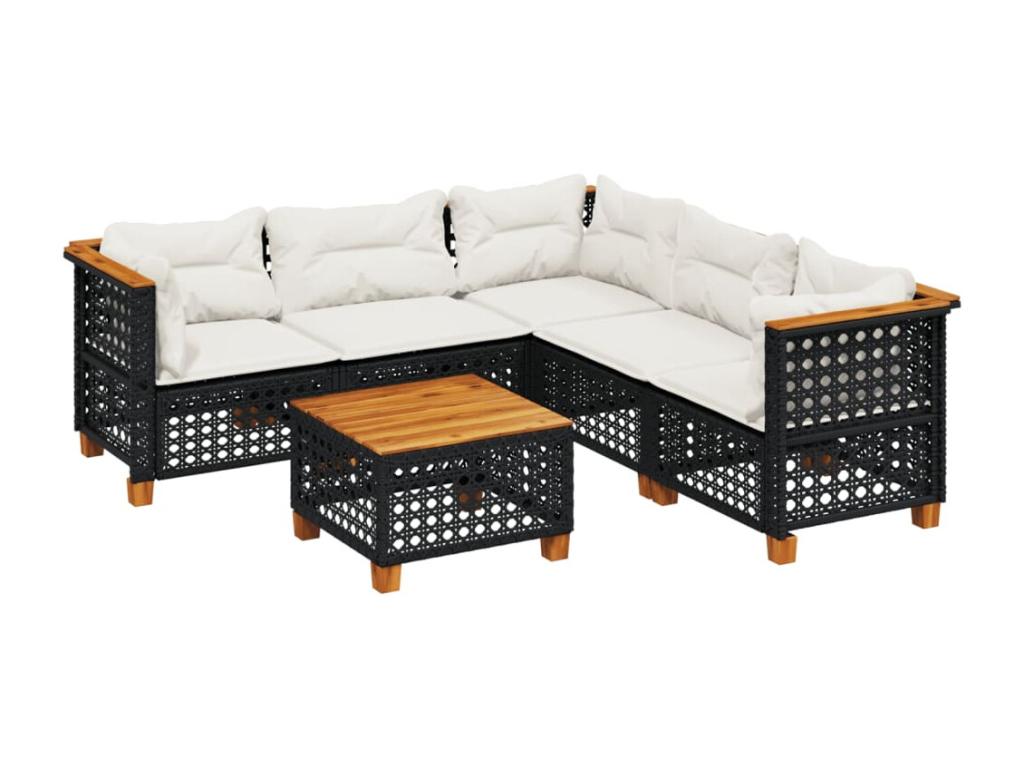 6-piece garden furniture set with cushions, black resin wicker 13232LMAP