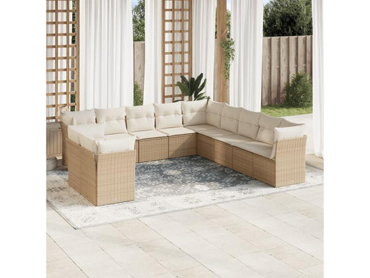 11-piece garden furniture set with beige resin wicker cushions 33683KAOJ