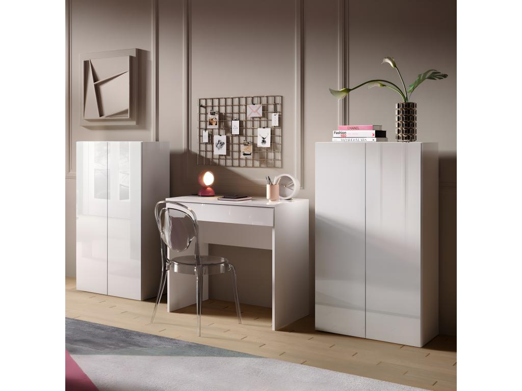 Desk with 1 drawer, 78 cm, glossy white lacquer - Parisianestop 26736DFDN