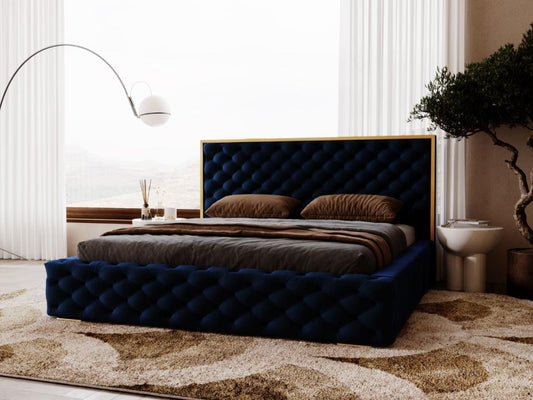 Upholstered bed with storage - 140x200 - double bed - velvet - blue - Maisonpuretop 23690DJOP