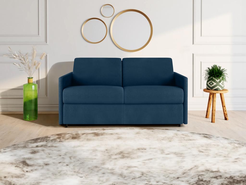2-seater express convertible sofa in dark blue fabric - 120 cm sleeping area - 22 cm mattress Parisianestop 84465LEPS