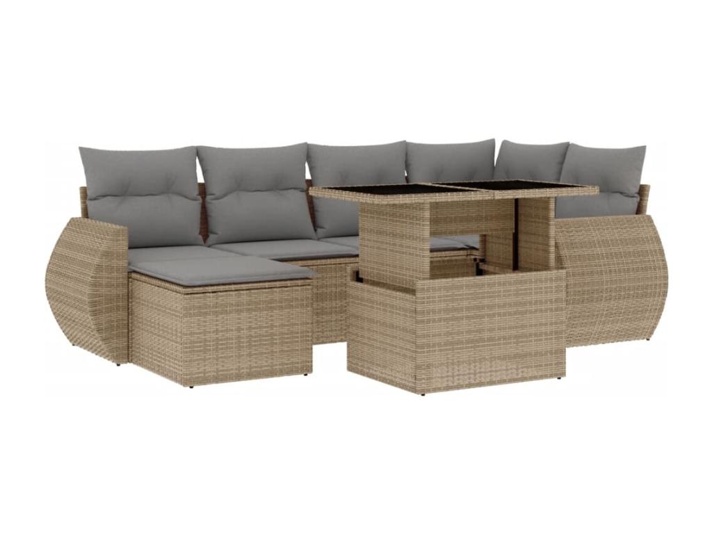 7-piece garden furniture set with cushions, beige wicker resin 80352HGVJ
