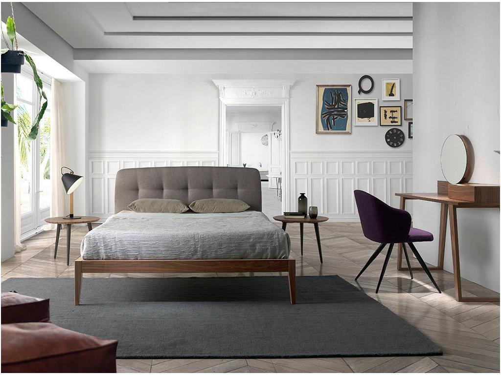 Double bed 150x200 in walnut wood with faux leather headboard - Parisianestop color 90 Black 71942XLWS