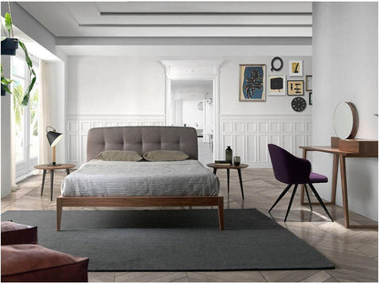 Double bed 150x200 in walnut wood with faux leather headboard - Parisianestop color 90 Black 71942XLWS