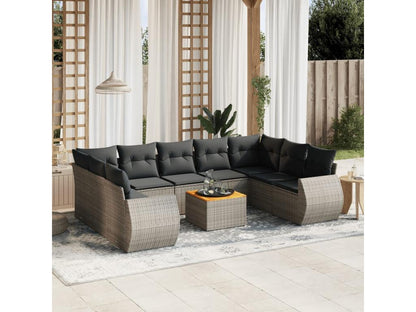 Garden furniture set with cushions, 10 pieces, grey woven resin, 92490VWNF
