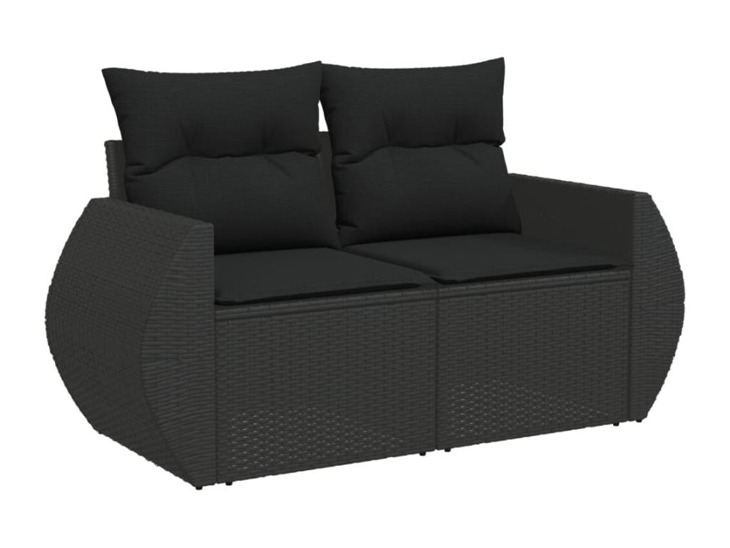 7-piece garden furniture set with cushions, black resin wicker, 71604BTDO
