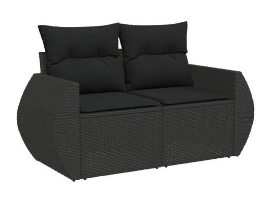 7-piece garden furniture set with cushions, black resin wicker, 71604BTDO