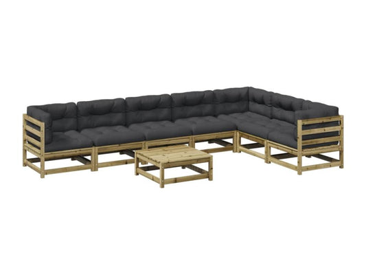 8-piece garden furniture set with cushions, impregnated pine wood 28509HQNT