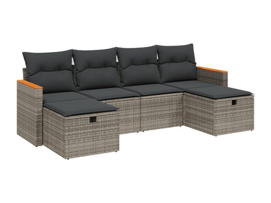 6-piece garden furniture set with grey resin wicker cushions 86159RHCA