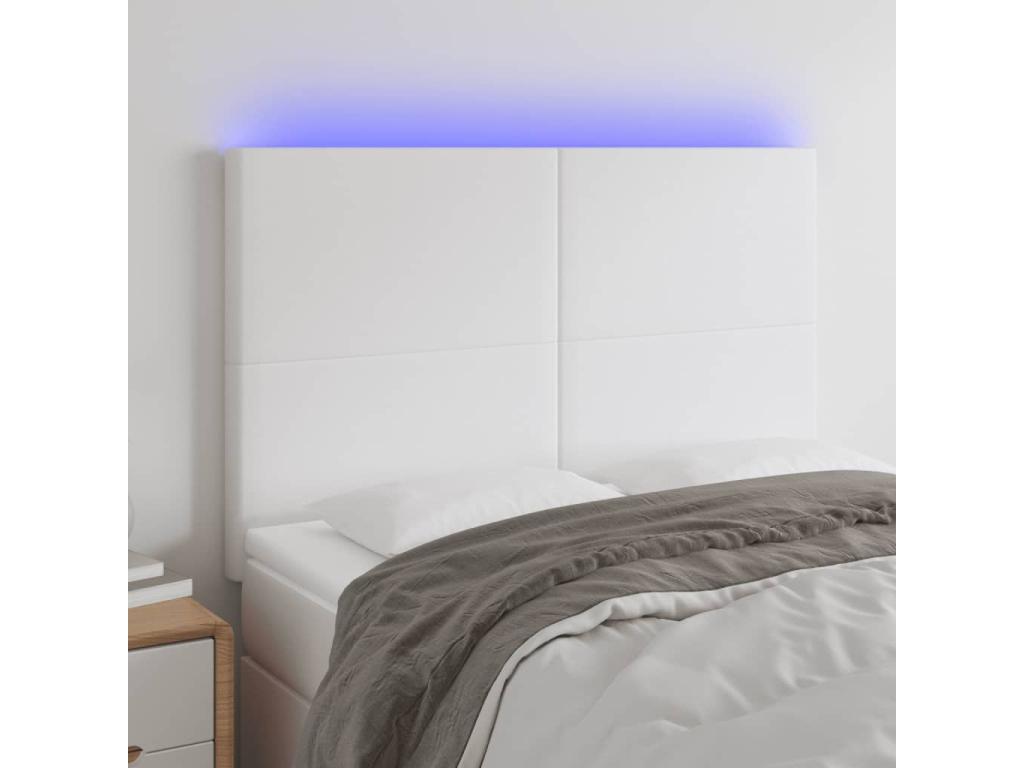 White LED Headboard 144x5x118/128 cm Faux Leather 32919OVUU