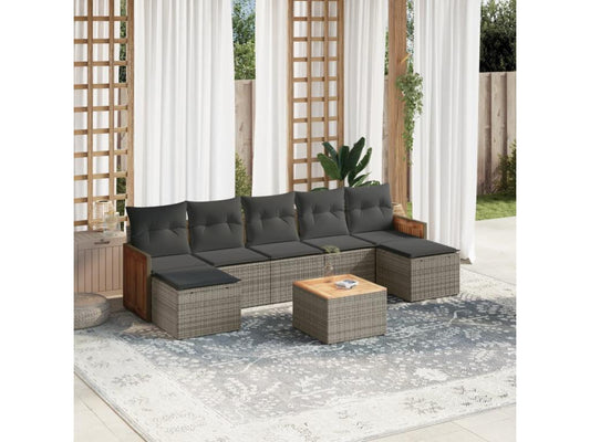 8-piece garden furniture set with grey resin wicker cushions 53582JTZX