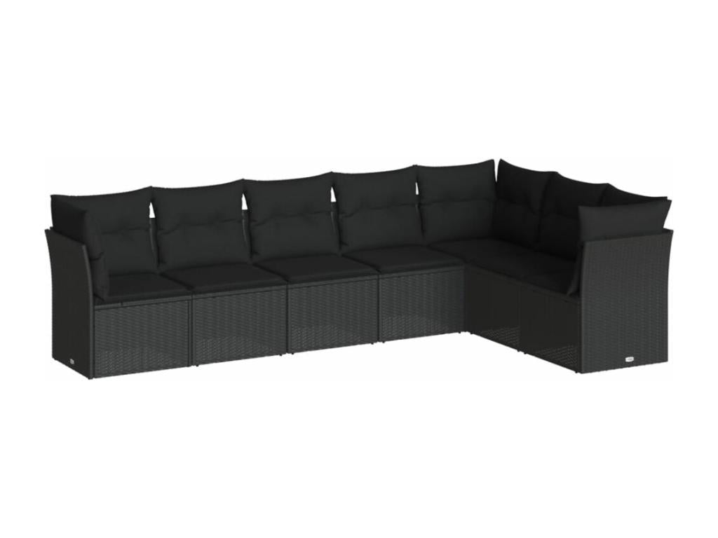 7-piece garden furniture set with cushions, black resin wicker 46681DHNG