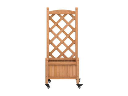 Planter with trellis and wheels, brown, solid fir wood, 64582DCSU