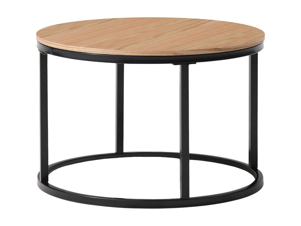 Nesting coffee tables in oak veneer, tempered glass and black metal - Transparent and Natural - Parisianestop 10242NQDS