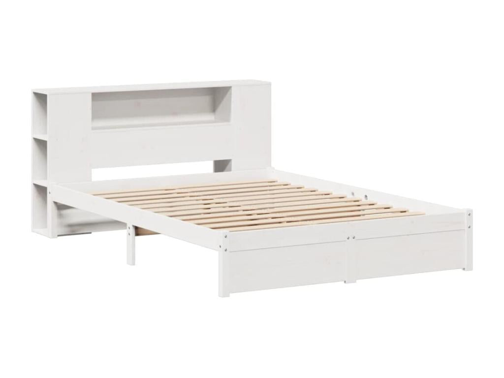 White bookcase bed without mattress, 150x200 cm, solid pine wood, 27706NOQP