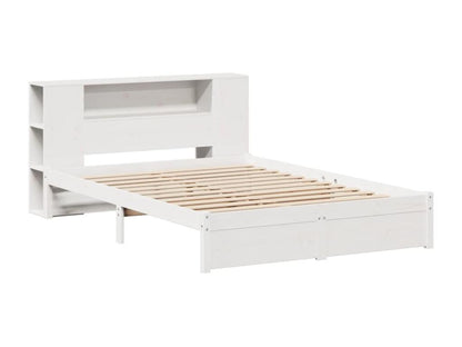 White bookcase bed without mattress, 150x200 cm, solid pine wood, 27706NOQP