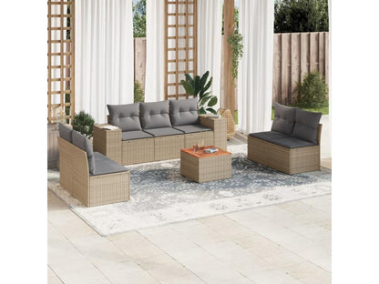 8-piece garden furniture set with cushions, beige woven resin, 14180EWPT