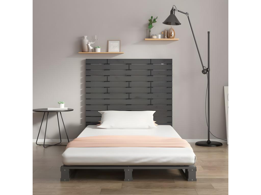 Wall-mounted headboard, grey, 141x3x91.5 cm, solid pine wood, 58049NGVM